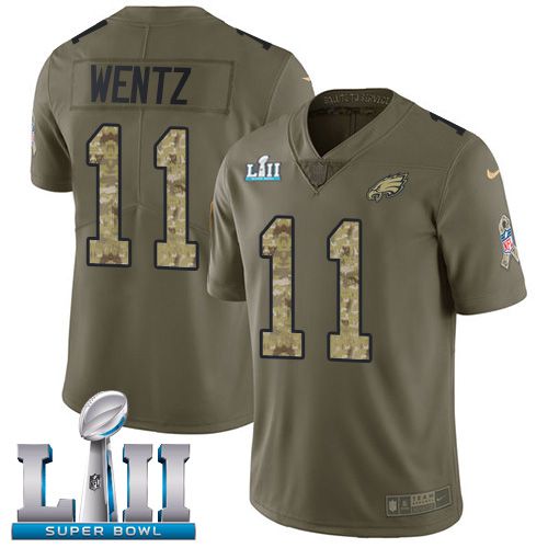 Men Philadelphia Eagles #11 Wentz Green Salute To Service Limited 2018 Super Bowl NFL Jerseys